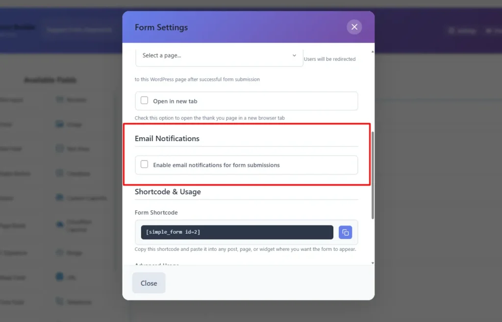Set Email Notifications in Simple Form
