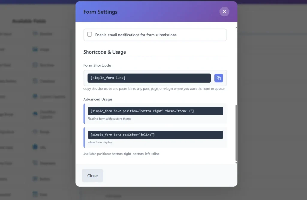 Shortcode Advanced Usage in Simple Form
