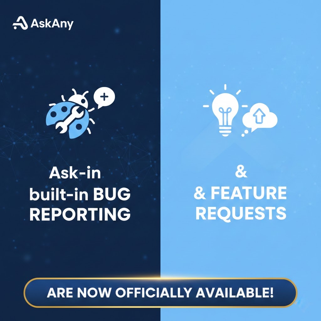 AskAny built in bug reporting and feature requests