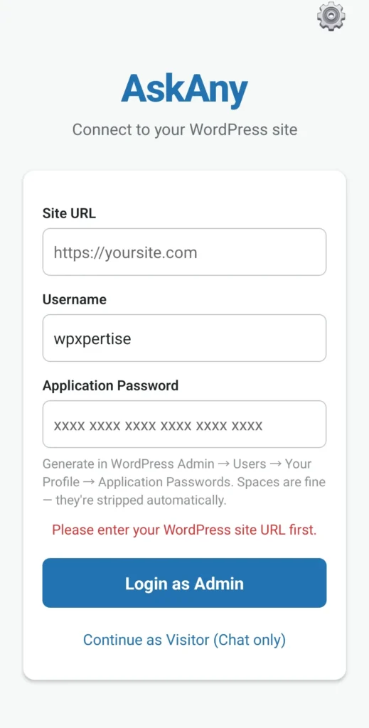 WordPress live chat mobile notifications test push notification AskAny Firebase FCM token setup