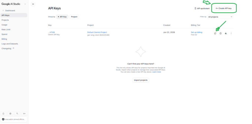 Google AI Studio create API key screen for WooCommerce AI product management