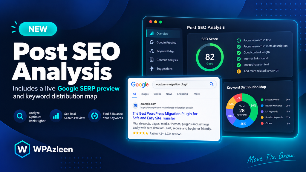 WordPress migration utilities SEO analysis and Google SERP preview
